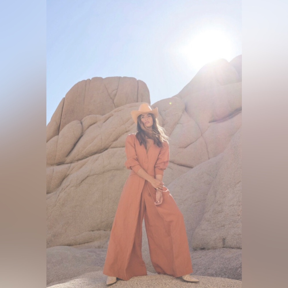 THE BRIGHT SIDE $198 NOMAD JUMPSUIT SIERRA ROCKY BARNES Size Large Linen‎ Blend